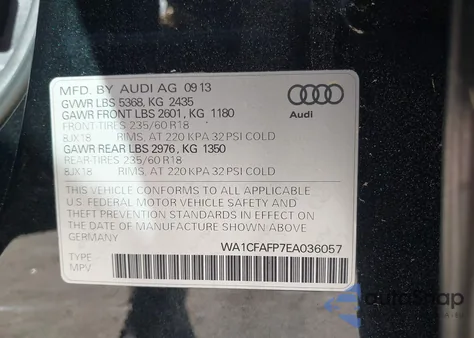 2014 Audi Q5 2.0T Premium from USA, damaged, VIN WA1CFAFP7EA036057